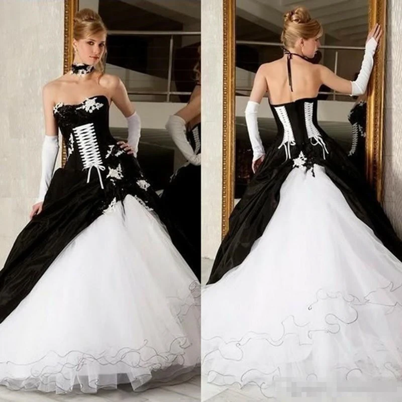 

Vintage Black And White Wedding Dresse Plus Size White Lace Sparkly Sequins Beaded Appliques Ball Gown 2020 African Bridal Gowns