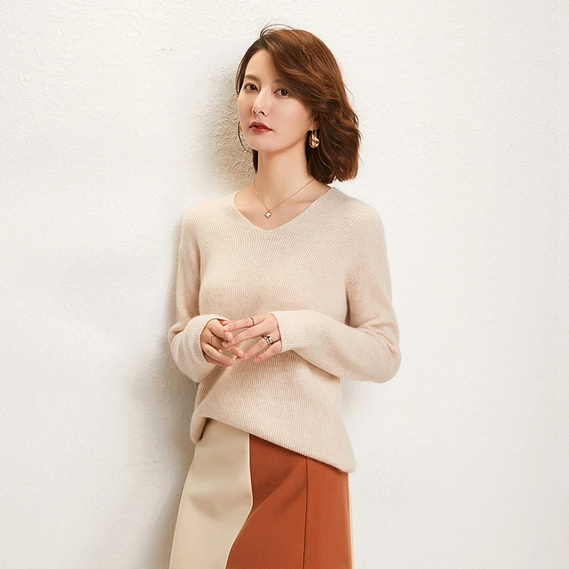 

adohon 2019 woman winter 100% Cashmere sweaters and autumn knitted Pullovers High Quality Warm Female thickening V-neck