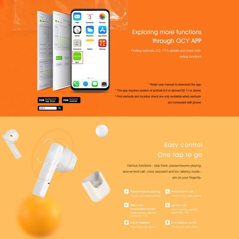 

QCY T12 Bluetooth V5.1 Earphone TWS Wireless Headphones 3D Stereo Sports Waterproof Supports APP Touch Control Magnetic Headset