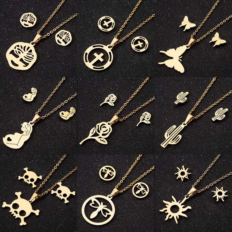 Женские простые серьги из нержавеющей стали золотистые с кокосовым крестом