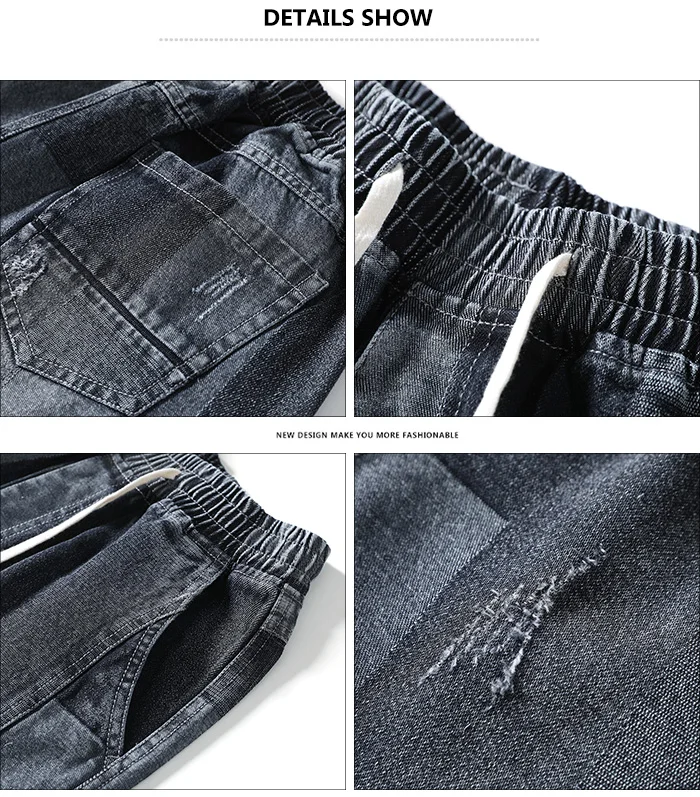 2021 Summer Men's Denim Knee Lenght Shorts Male Korean Style Stitching Casual Five-Point Pants Loose Straight Men Clothing M-8XL