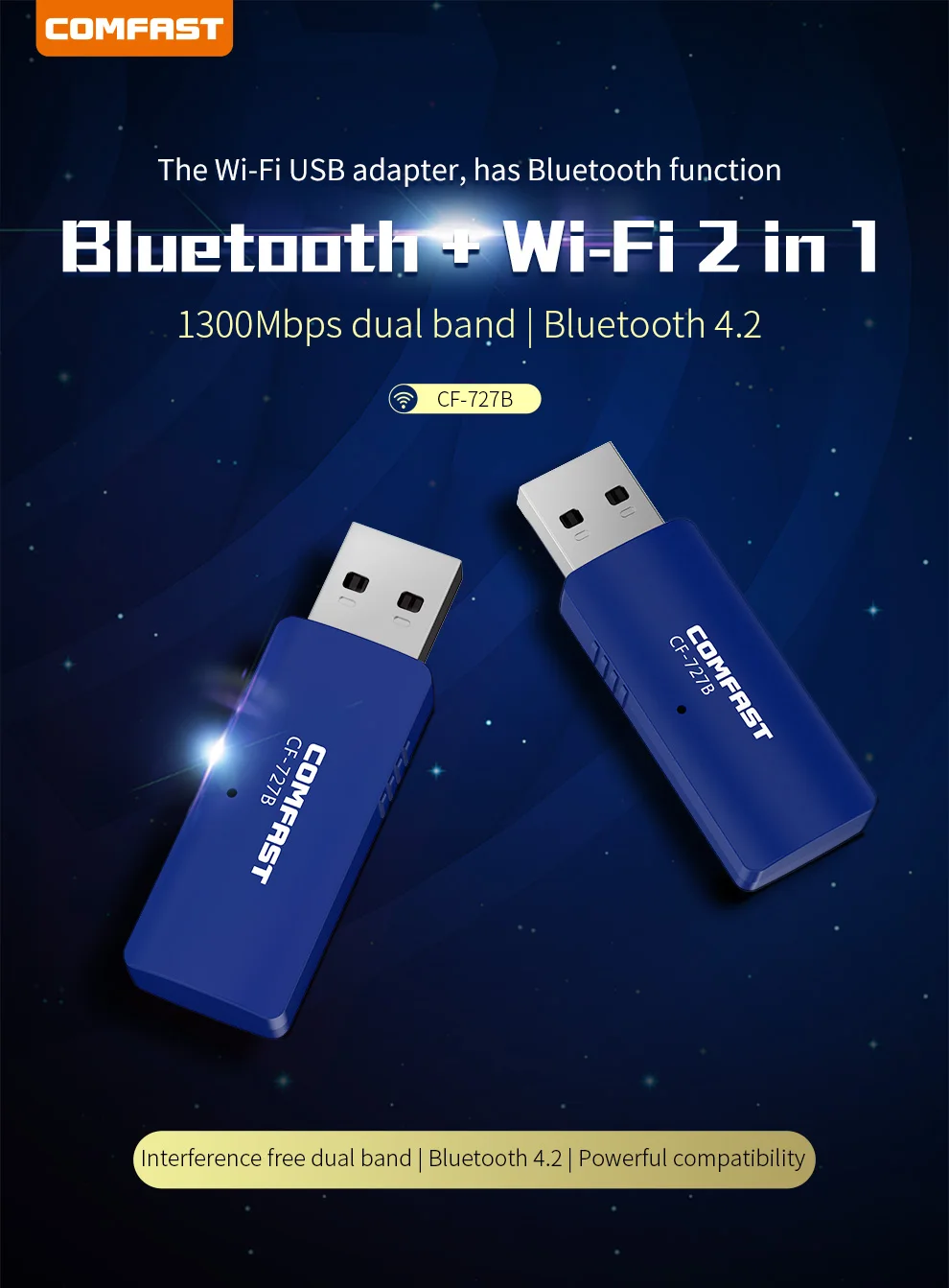 USB WiFi Bluetooth 4 2 адаптер 1300 Мбит/с двухдиапазонный 4/5 ГГц Беспроводной внешний