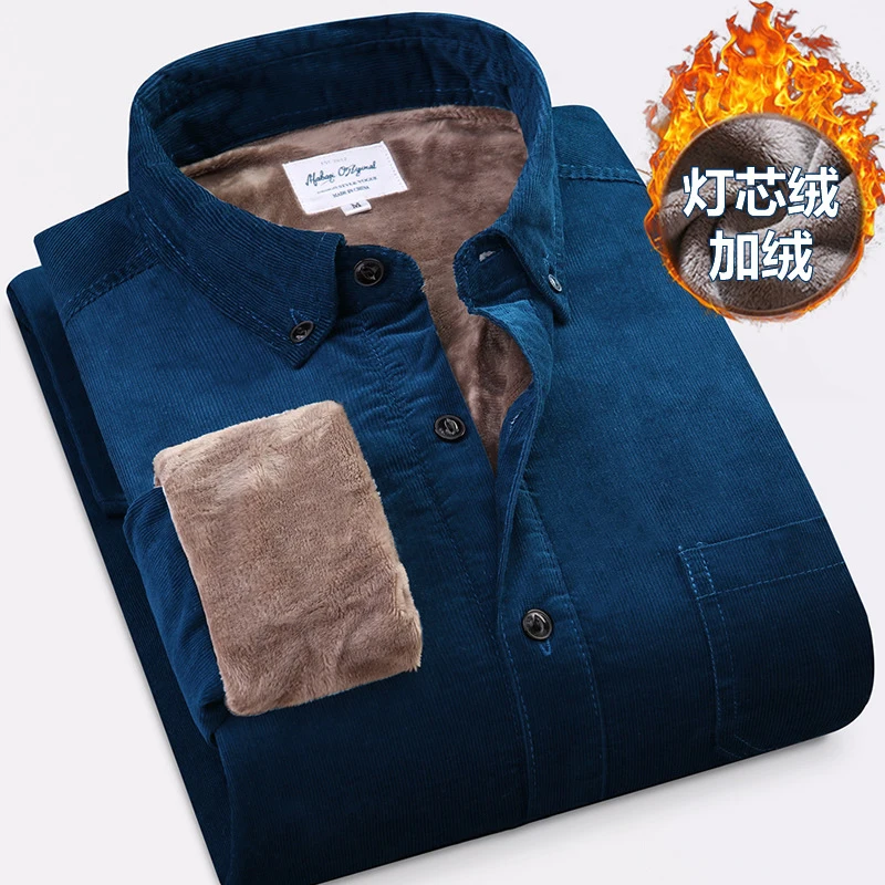Cotton Plush Thick Mens Shirt Winter Warm Men Clothing Fleece Lined Velvet Coats Outwear Windbreaker