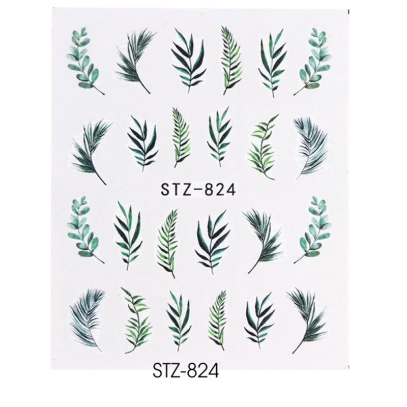 2 шт. водная наклейка для ногтей наклейки на ногти цветок лист дерево зеленый