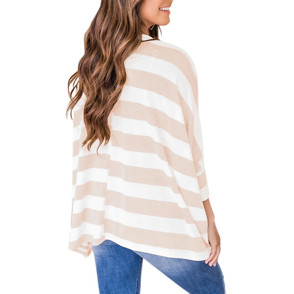 

Autumn Knitting Pullover Women Seven-Points Sleeve Stripe Printed Sweater Round Neck Loose Casual Female Jumpers