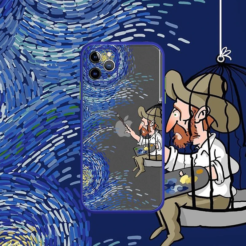 

Van Gogh Art Starry Night Oil Painting dark blue Phone Case For iPhone 12 11 Mini Pro XR XS Max 6 6s 7 8 Plus X aesthetics Cover