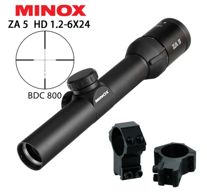 with Dovetail Rings Охота MINOX ZA 5 HD 1,2-6X24 BDC 800 сетка компактный прицел длинный глаз рельеф тактический оптический прицел оптические прицелы - Цвет: with Dovetail Rings