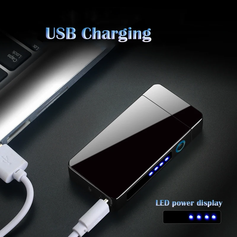 Windproof Dual Arc Lighter Rechargeable Metal Electric Plasma Cigarette Lighters Smoking With LED Power Display Men Gadgets Gift | Дом и сад