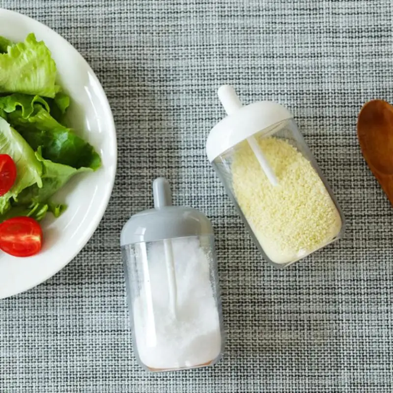

Plastic Spice Seasoning Bottle Salt Pepper Condiment Jar with Spoon Kitchen Gadgets Ordinary Design and Use Conveninently