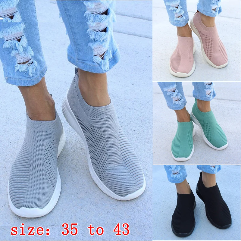

Women's Walking Shoes Sneakers Flat Knitting Autumn Plus Size 42 Female Mesh Ladies Slip on Breathable Mens Shoes Sports Shoes