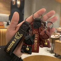 new personality bulldog keychain creative geometric puggy pendant leather rope car key ring couple bag pendant gift wholesale