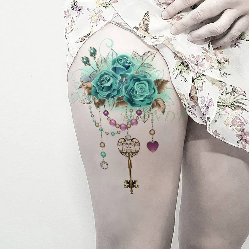 Водостойкая Временная тату-наклейка цветок пиона ожерелье птица искусственная