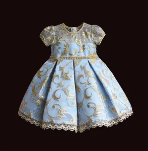 Платье для девочек в стиле ретро с золотой вышивкой, летние платья для девочек с жемчужинами, праздничная одежда на свадьбу, день рождения, 12-3 года