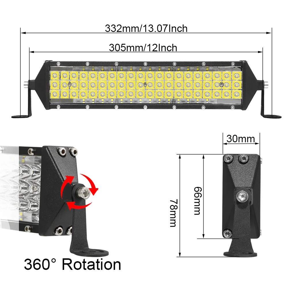 

Aeobey 12inch 264w led work light bar 4x4 accessories off road for ATV UTV turck suv 12V 24v led light bar led Driving lights