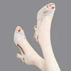Женские сандалии с открытым носком, Новинка лета 2020, женские сетчатые сандалии на высоком толстом каблуке, обувь на среднем каблуке с пряжкой