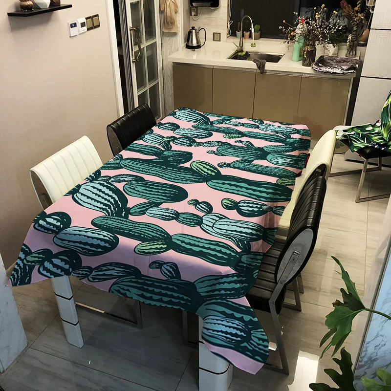 

European and American style washable waterproof printed cactus pattern household tablecloth