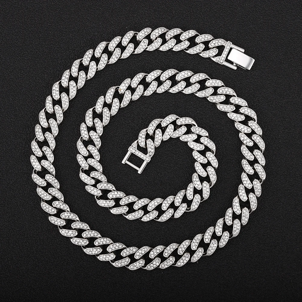 

Цепочка мужская из кубинской цепи с фианитом, 13 мм