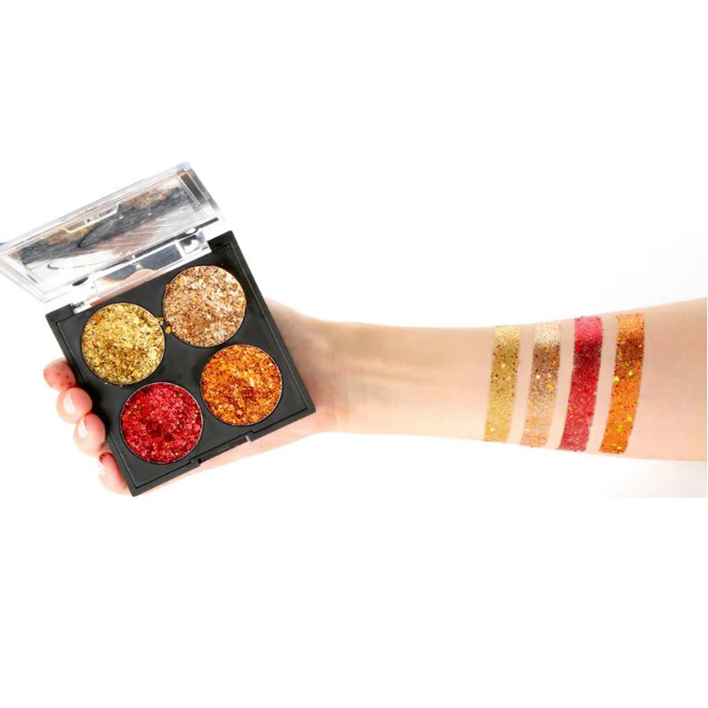 Stock Clearance!!! 4 Colors Glitter Eye Palette Shimmer Eyeshadow Pigment Long Lasting Glow Shine Diamond Shadow |
