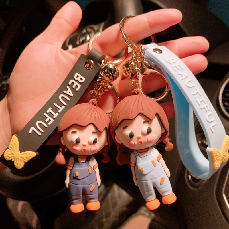 

Hot Sale Fashion Cartoon Silicone Overalls Girl Cute Keychain Pendant Bag Couple Accessories Creative Christmas Decoration Gift