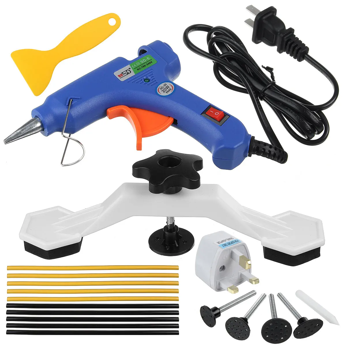 

19Pcs Car Body Paintless Dent Repair Tool Kit Dent Puller Tabs Pull Bridge Melting Heat Glue Guns Set DIY Removal Tool