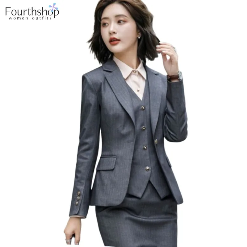 

Женский комплект из 3 предметов, жилет в полоску, Блейзер, брюки, деловой костюм для офиса, 2021