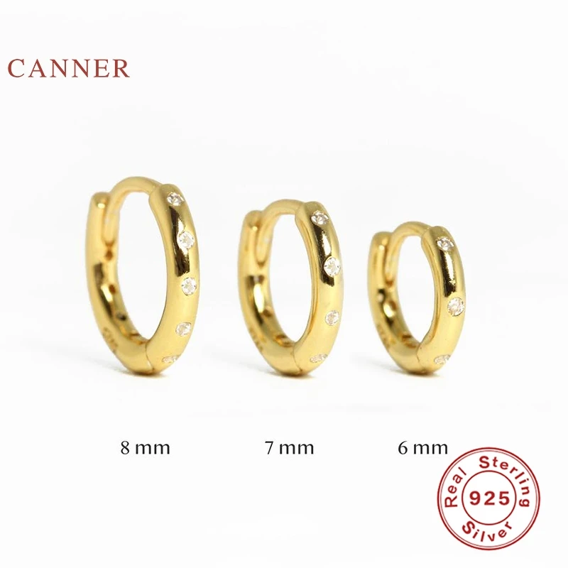 

CANNER 6 7 8mm Round Micro Inlaid Zircon Earrings For Women 100% Real 925 Sterling Silver Earrings Hoops Fine Jewelry Pendientes