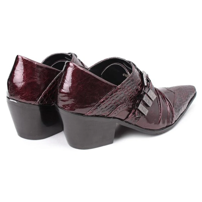 wine red 5.5cm Змеиная кожа аллигатора офисная Мужская металлическая модельная брендовая Роскошная обувь из крокодиловой кожи Монк ремень Большой размер высокий каблук черный 46 оксфорды из змеиной кожи - Цвет: wine red 5.5cm