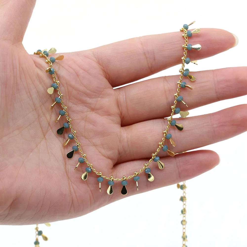 

1 m Handmade Copper Chain Wire Wrapped Rosary Chain 3x3mm Crystal Beads for Jewelry Making Necklace Bracelet Anklet Accessories