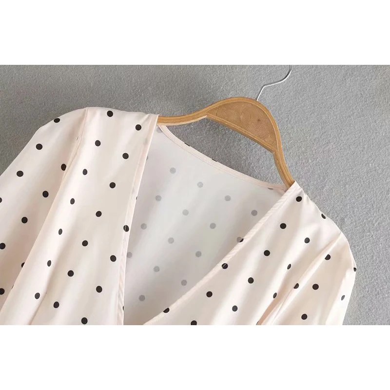 Женское платье с оборками Za элегантное свободное в горошек v образным вырезом и