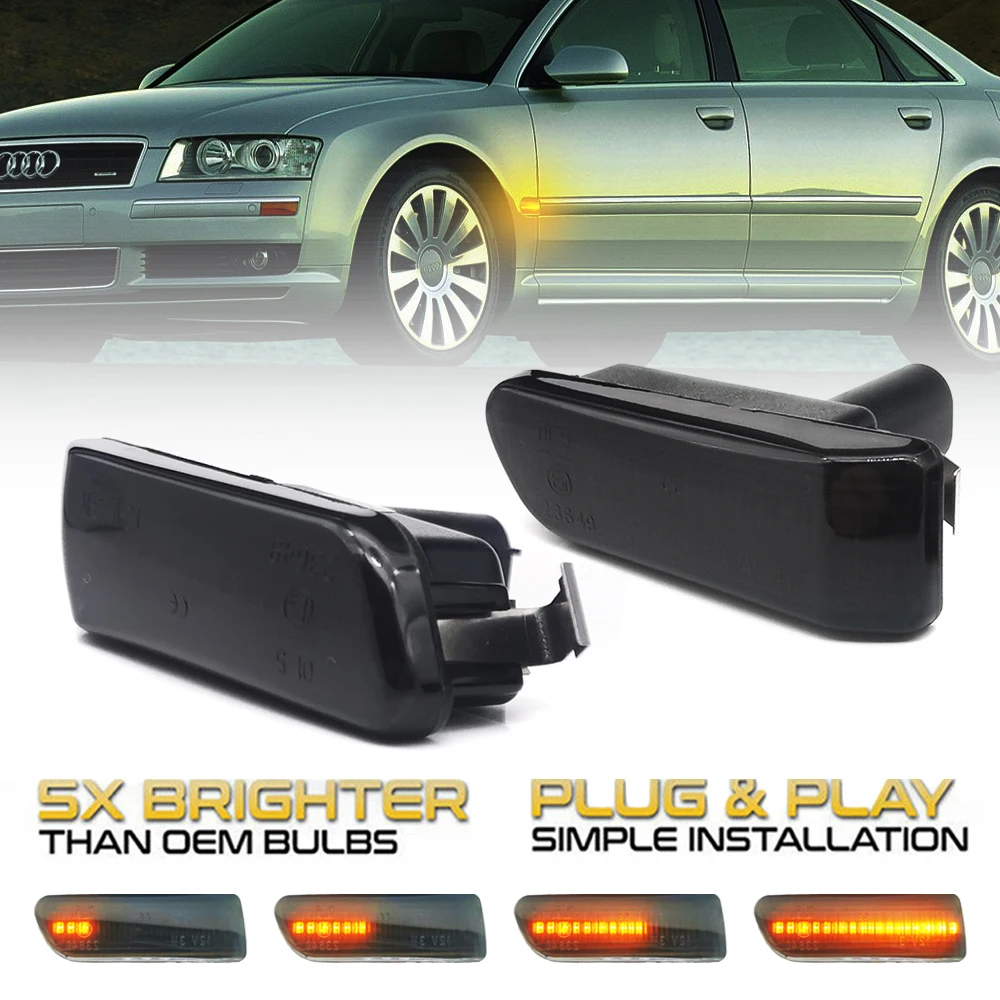 

2Pcs Dynamic Amber LED Front Side Marker Light For Audi A8 A8L Quattro S8 4E 2004-2007 OEM#:4E0949127,4E0949128