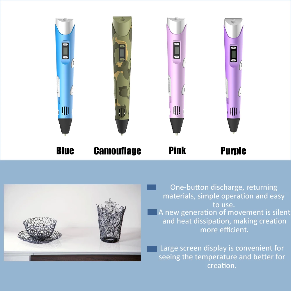 Digital Display Intelligent 3D Printing Pen High Temperature Graffiti Painting Pens with USB Cable Educational Toys Gift | Инструменты