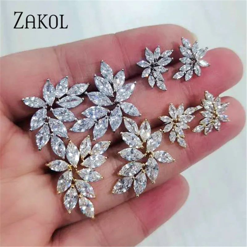 ZAKOL модные AAA кубический циркон цветок Форма серьги гвоздики для женщин