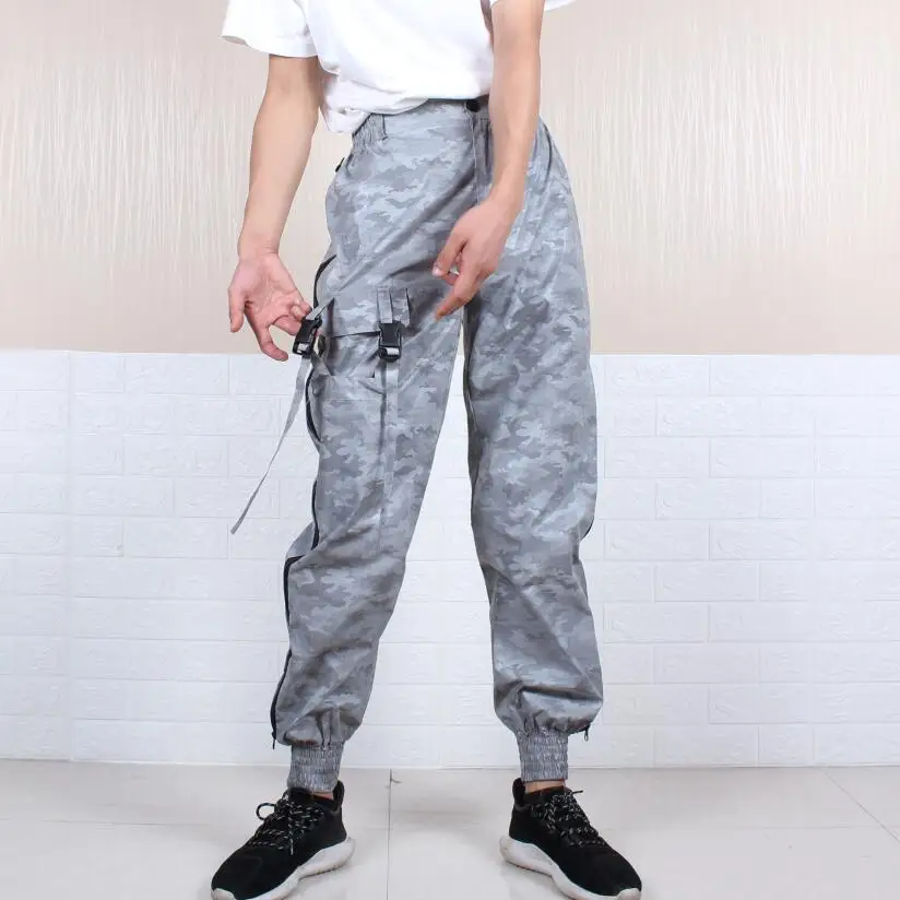 Прямая поставка мужские камуфляжные Светоотражающие брюки-карго в стиле панк