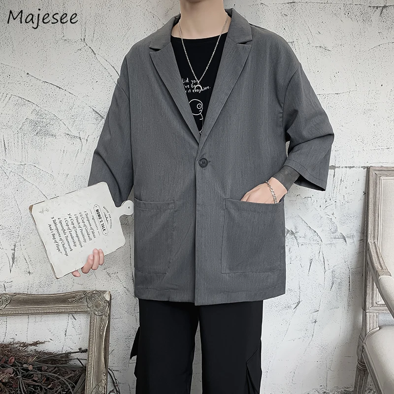 

Men Blazers Solid Male Summer Outwear Casual Cozy Breathable Three Quarter Sleeve Fashion Ulzzang Chic Daily All-match Students