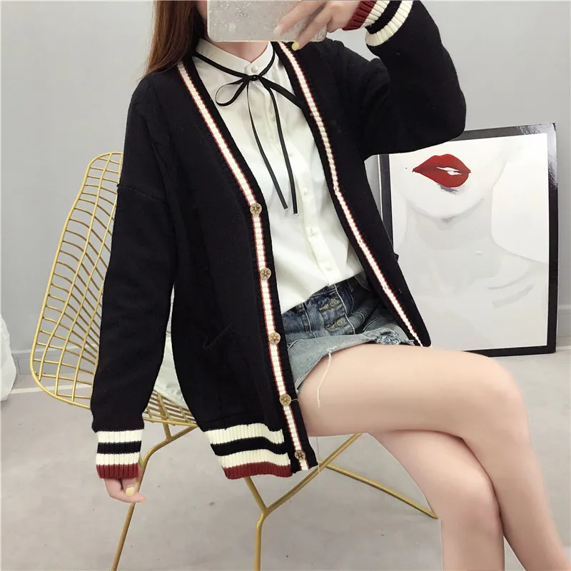 Women sweater knit striped cardigans full sleeve and length single breasted solid spring autumn casual 2019 fashion |