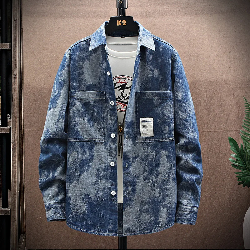 Men's Denim Shirt Men Cotton Jeans Shirt Fashion Autumn Slim Long Sleeve Cowboy Shirt Stylish Wash Slim Tops Asian Size 3XL