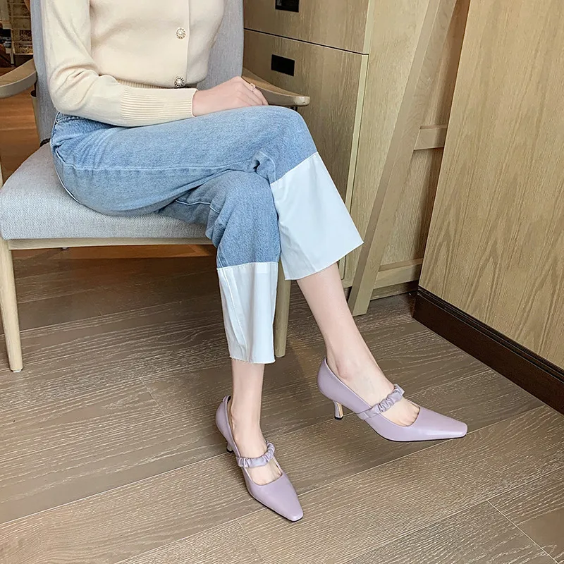 

FEDONAS Mary Janes Pointed Toe Shoes Woman Heels 2021 Newest Fashion Genuine Leather High Heels Pumps Wedding Basic Women's Shoe
