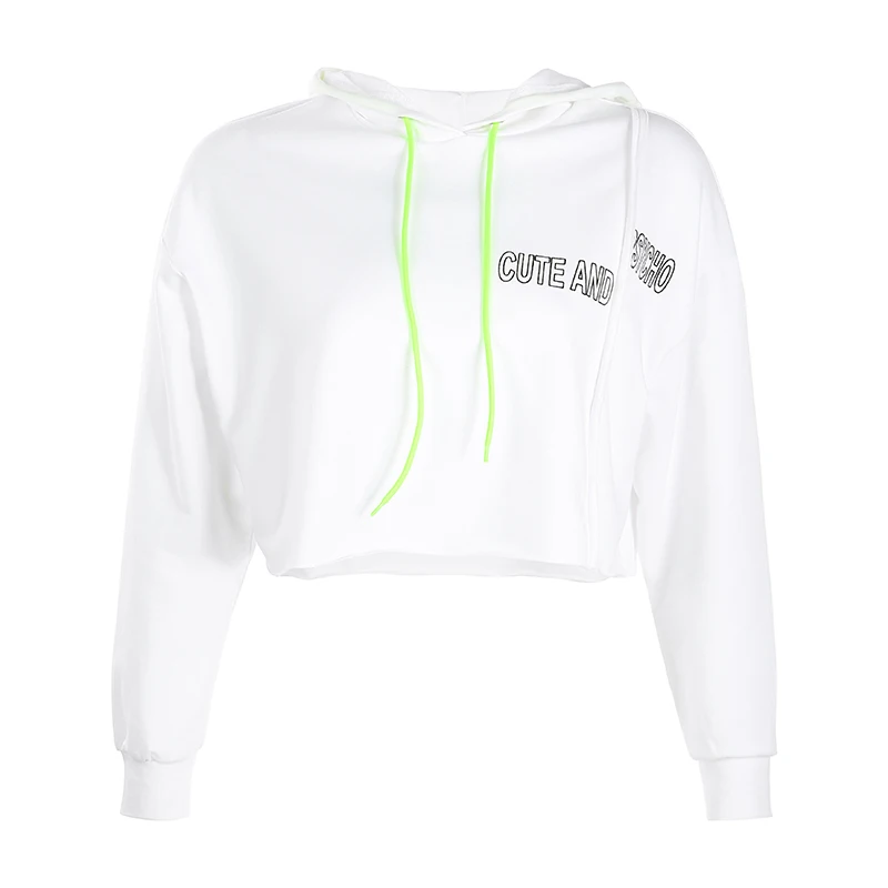 Белый Waatfaak Hoody Whith женская укороченная Толстовка с буквенным принтом рукав «летучая мышь» контрастная уличная Короткая Толстовка Осень Зима - Цвет: Белый