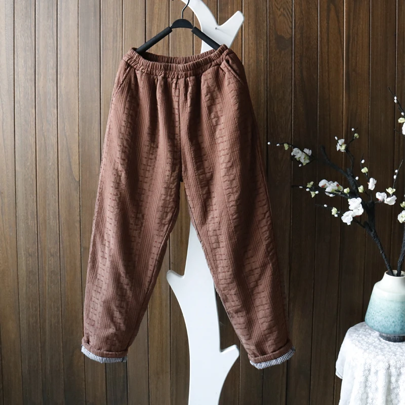 Хлопковые женские брюки 2019 осень зима большой размер жаккард толстые теплые