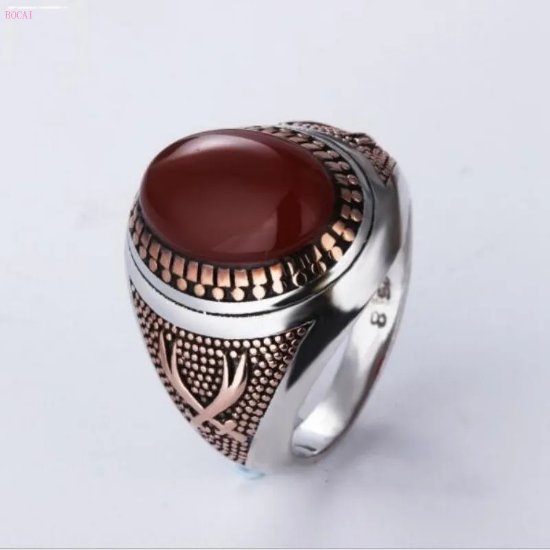 

BOCAI S925 Sterling Silver Charm Rings Europe And America Middle East South Rutile Retro Totem Pure Argentum Gemstone Jewelry