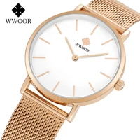 wwoor 2022 new luxury elegant women watches bracelet set top brand fashion rose gold waterproof white dial simple quartz watches