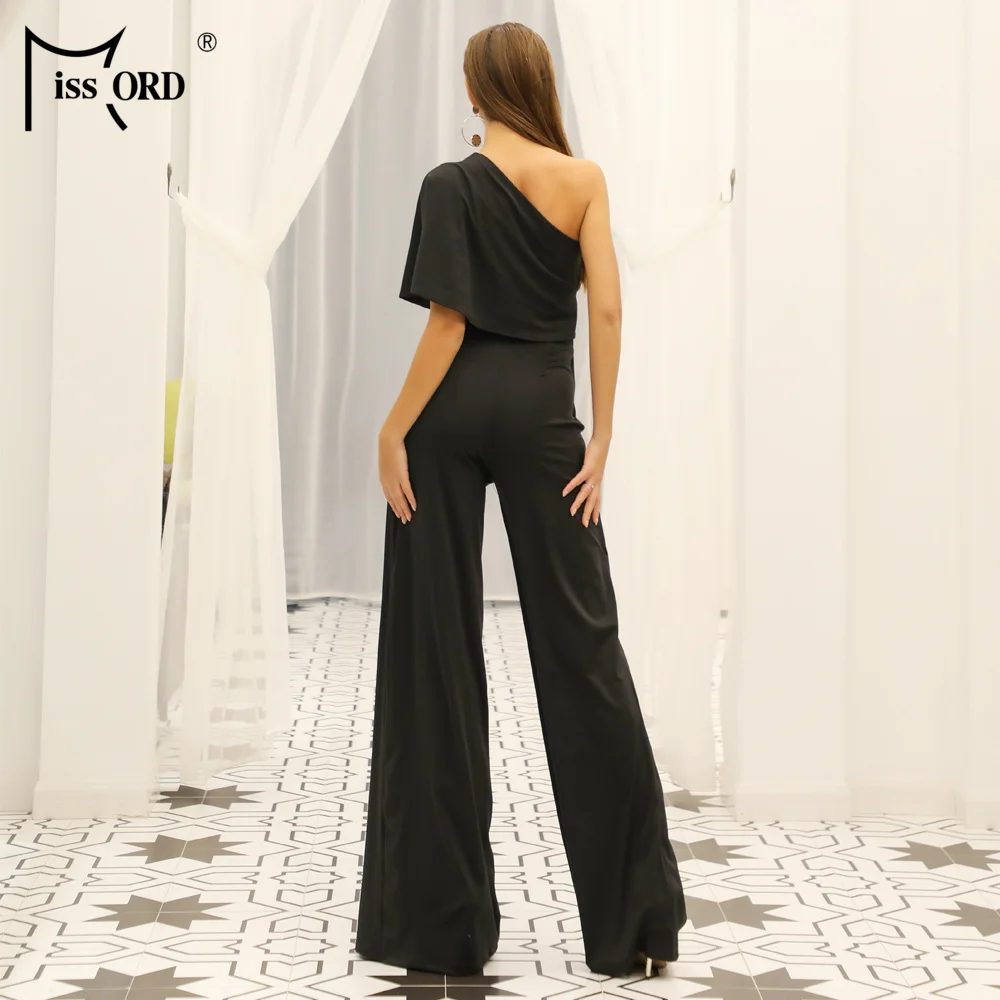 

2021 New Summer Sexy Off Shoulder Ruffle Rompers Elegant Wide-leg Solid Color Women Casual Jumpsuit FT18845-1