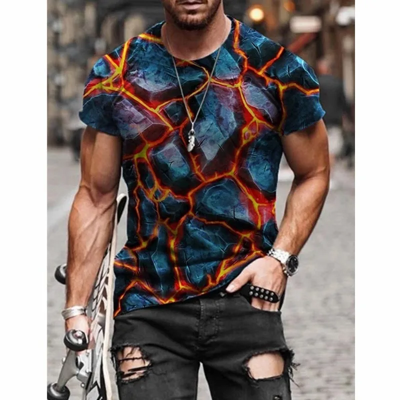 

Retro T-shirt | Cracks | Ink Painting | Pure Color | 2021 Men's Round Neck Fashion T-shirt Tee Breathable Fabric