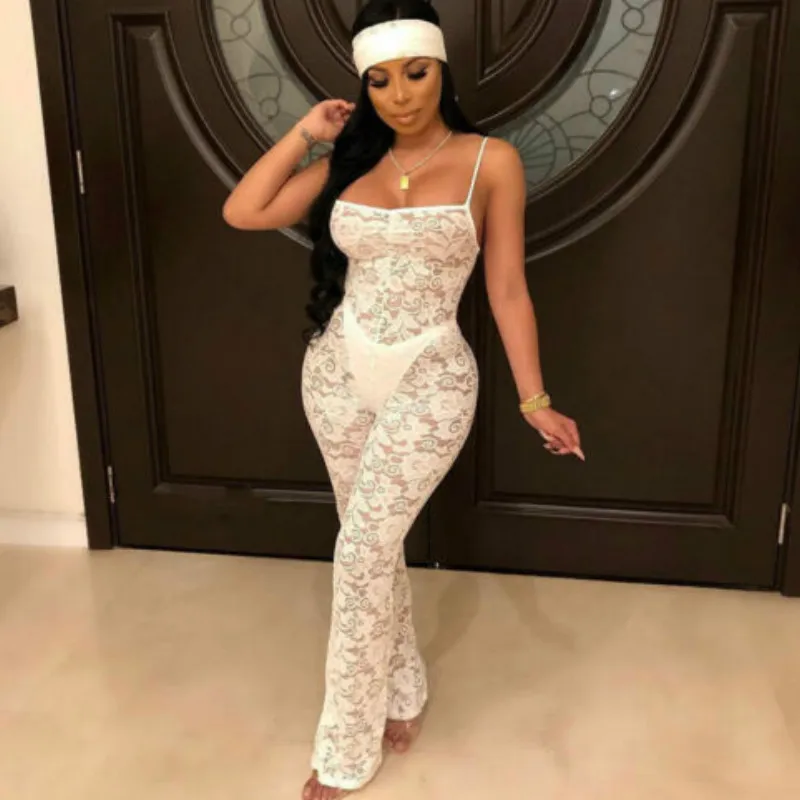 

Lace Jumpsuit New Fashion Rompers Women Jumpsuits Clubwear Playsuit Hollow Out Party Chiffon Outweaer Clothes