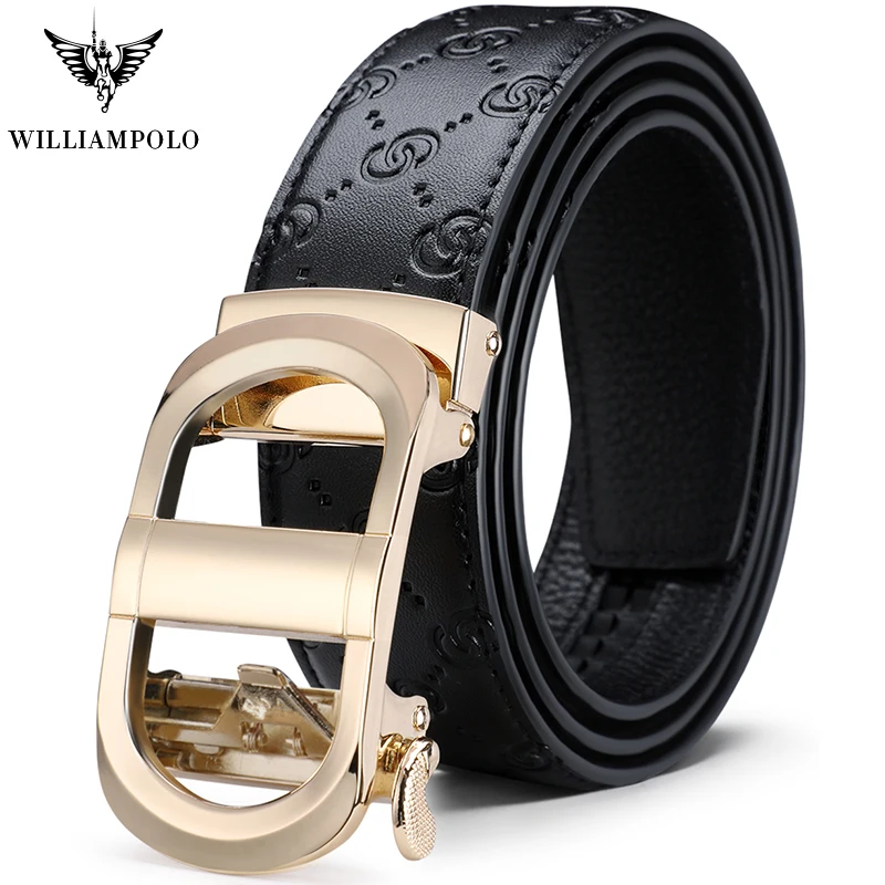 WILLIAMPOLO Men's Belt Business Casual Leather Automatic Buckle Belt Medium and Young Belt Gold Luxury Belt Original New 2019