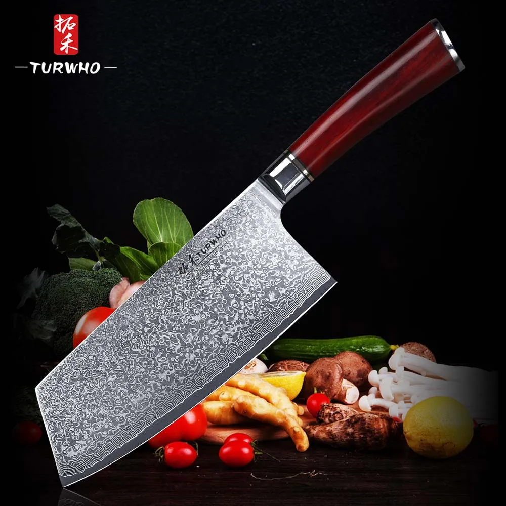 TURWHO7.5 ''нож Кливер 67 слоев дамасской стали кухонные ножи Новое поступление нож для нарезки с хорошим качеством ручки из розового дерева