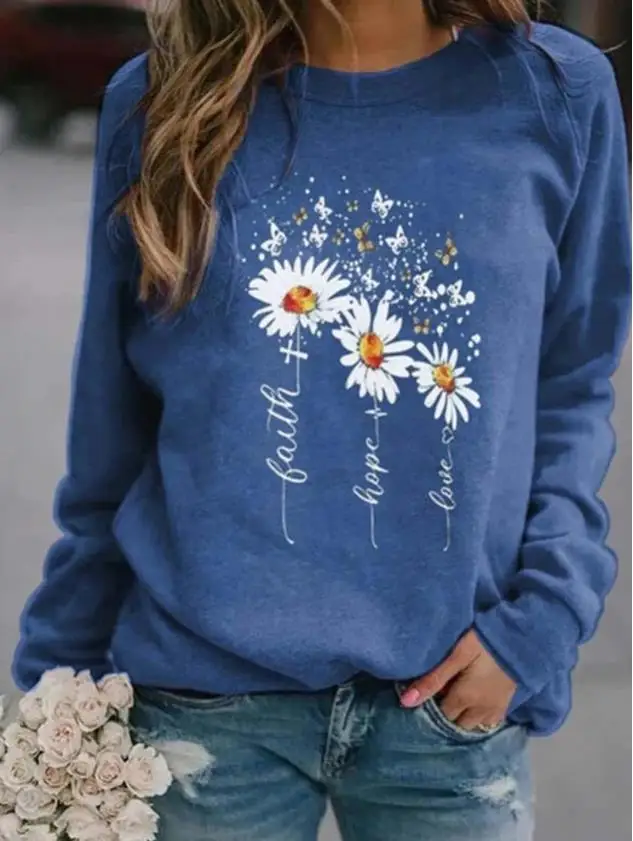 

WEPBEL Round Neck Printed Casual Sweater Women Pullover Autumn Winter Long Sleeve Women's Sweatshirt Hoodie Fashion