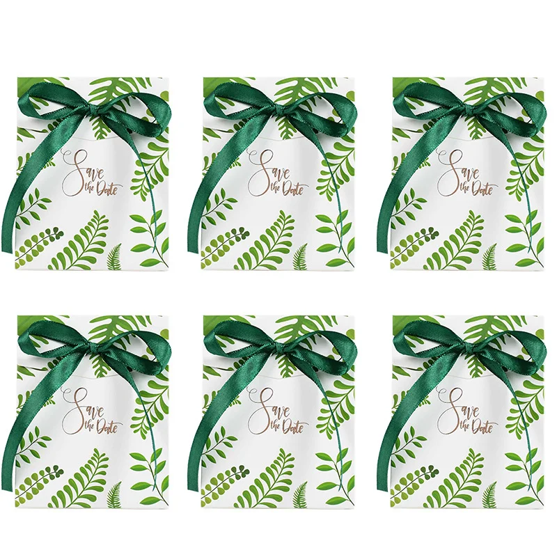 

10Pcs Green Leaves Candy Box Wedding Favors Paper Gift Bag Box Packaging Hawaiian Jungle Birthday Party Decoration Supplies
