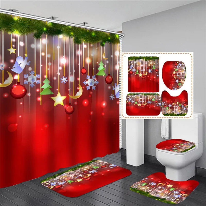 christmas trees printed shower curtains for bathroom bathing screen with anti slip mat carpet toilet partition 3d festival decor free global shipping