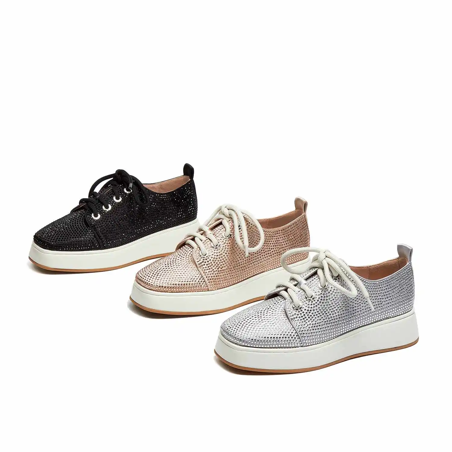 

Krazing pot daily wear rhinestone cross-tied platform white sneaker square toe lace up pretty girls modern vulcanized shoes L70